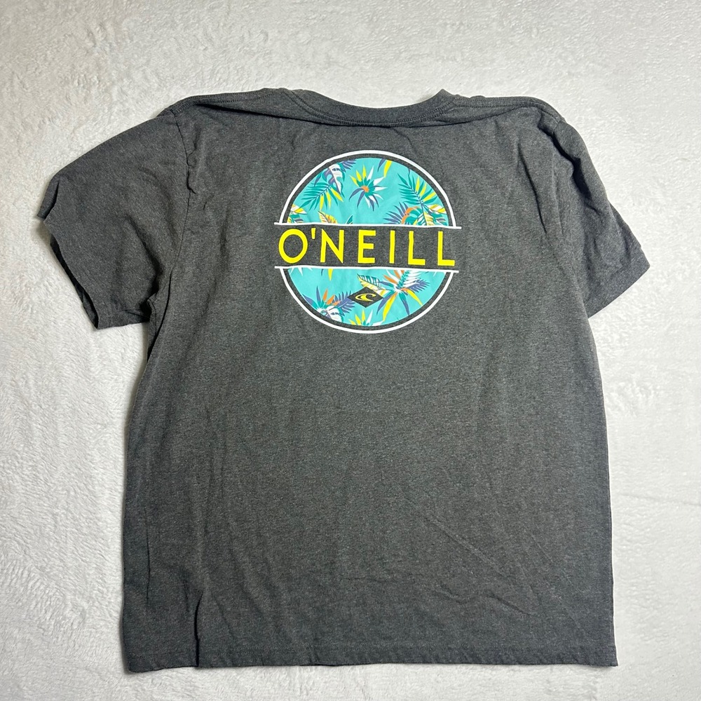 O'Neill Mens XL Heather GrayGraphic T-Shirt Tropical Floral Back Logo Tee